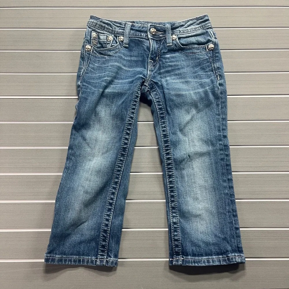 Miss Me Girls Jeans Capri Embellished Rhinestone Blue Size 10 JK6073P‎